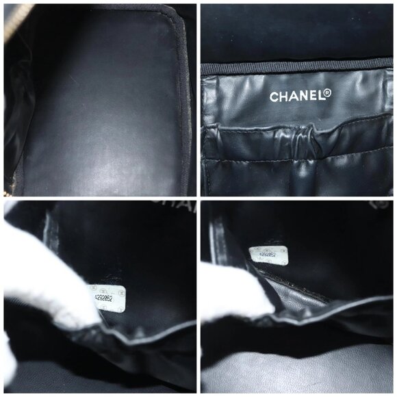 CHANEL Bicolore Vanity Hand Bag Lamb Skin Black Gold CC Auth 139540 - Picture 15 of 16